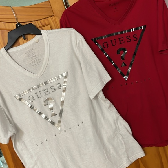 GUESS GLAM LOGO TEE BUNDLE WOMENS XXL V-NECK RED BLACK SHORT SLEEVE 100% COTTON - Picture 2 of 11